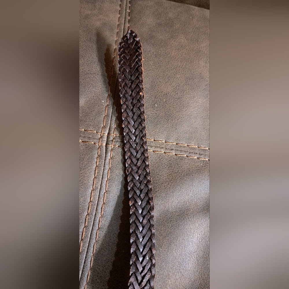 Ladies Brighton Braided Leather Floral-Accent Women's Belt - Dark Brown - Picture 6 of 8